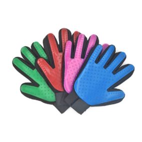 Rękawica do czesania dla wrażliwego kota psa pielęgnacja podczas głaskania do masażu rozprowadzania łoju profesjonalna masująca dla kotka pieska nie lubiącego czesania Magic glove lewa na lewą dłoń