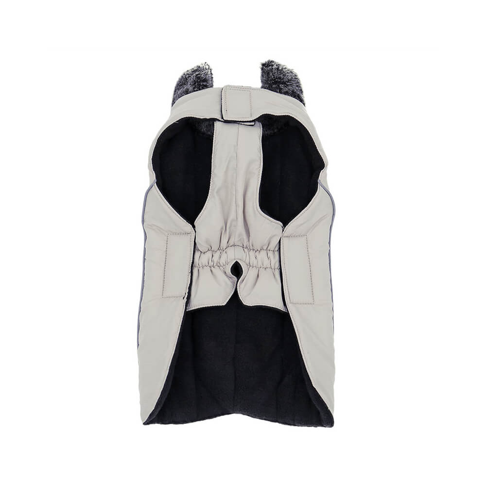 Derka dla psa z odblaskowymi lamówkami kość słoniowa ocieplana z zamkiem na szelki zapinana na rzepy Pawz Road z gumką na brzuchu