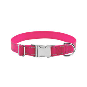 Obroża klasyczna odblaskowa z możliwością wygrawerowania klamry poliamidowa Colori odblaskowe przeszycia zwykła standardowa kolor neonowy róż intensywny róż nasycony