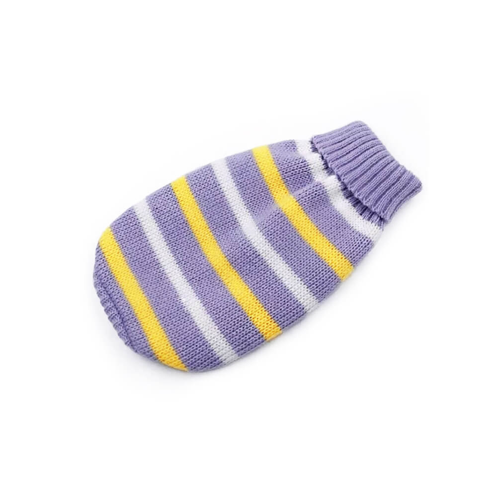 Sweterek golf ubranko ubranie dla psa kota liliowe w żółte pasy białe pasy pastelowe kolory zimowy na zimę ciepły