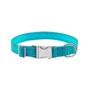 Obroża klasyczna odblaskowa poliamidowa  cm Colori odblaskowe przeszycia zwykła standardowa kolor morski