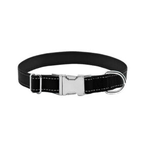 Obroża klasyczna odblaskowa poliamidowa Colori odblaskowe przeszycia zwykła standardowa kolor czarny