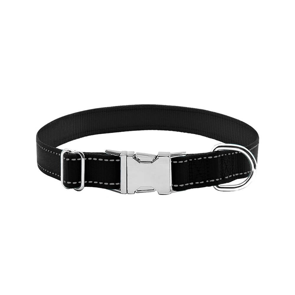 Obroża klasyczna odblaskowa poliamidowa Colori odblaskowe przeszycia zwykła standardowa kolor czarny