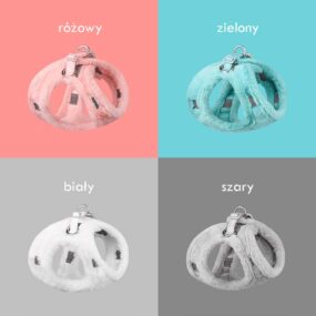 Szelki ocieplane futerkiem szelki ze smycza cieple imitacja futra krolika dla psa kota szare biale rozowe zielone