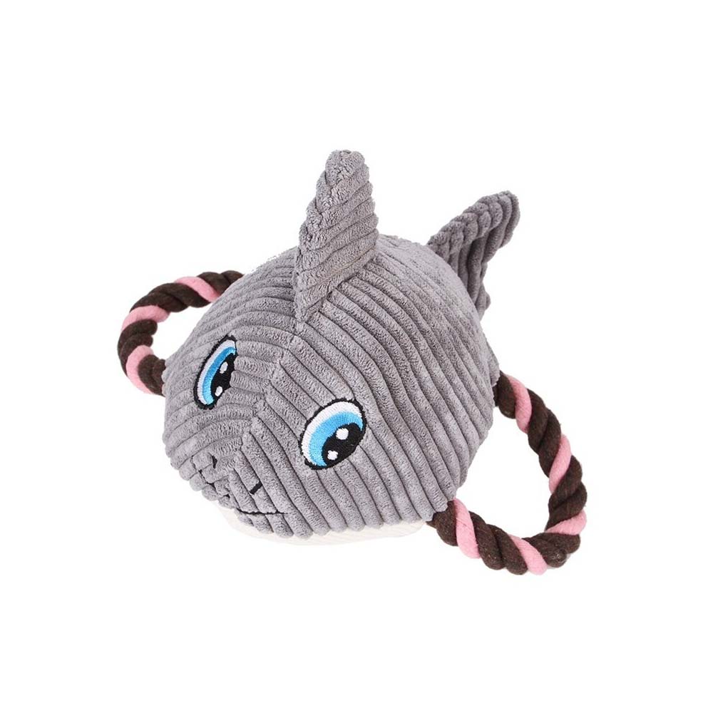 DOGzilla pluszowy rekin do przeciągania 23cm, pluszowa zabawka dla psa, z bawełnianą liną, dla średnich psów, piszczący, szary, bezpieczny dla psa