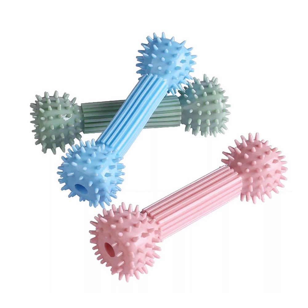 Hantel na karmę, w pastelowych kolorach dla psa, z otworami na smakołyki, smaczki, karmę, nagrodę, edukacyjny, mały pies, szczenię, różowy, niebieski, zielony