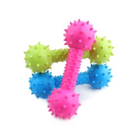 Hantel na smakołyki, smaczki, do aportowania, z gumy termoplastycznej, TPR, gryzak, nietoksyczny, bezpieczny, trwały, dla średnich psów, 14cm, niebieski, fuksja, limonka