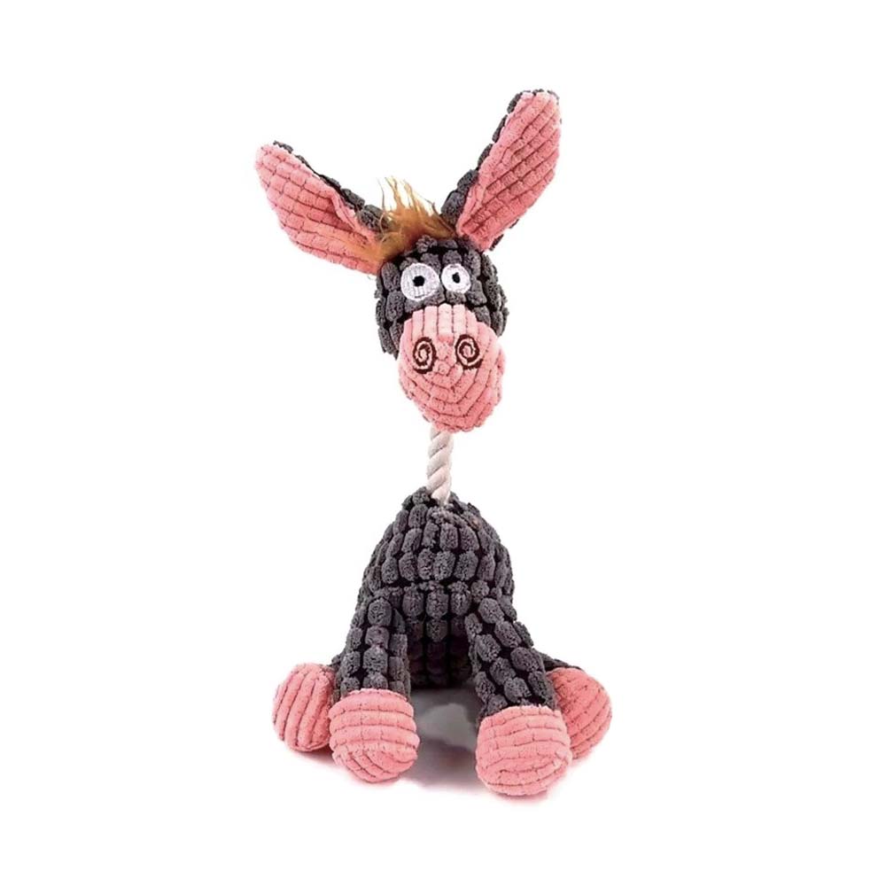 Pluszowy osiołek piszcząca zabawka dla psa, gryzak pluszak dla psa z bawelniana lina male i srednie psy szary Squeaky Donkey