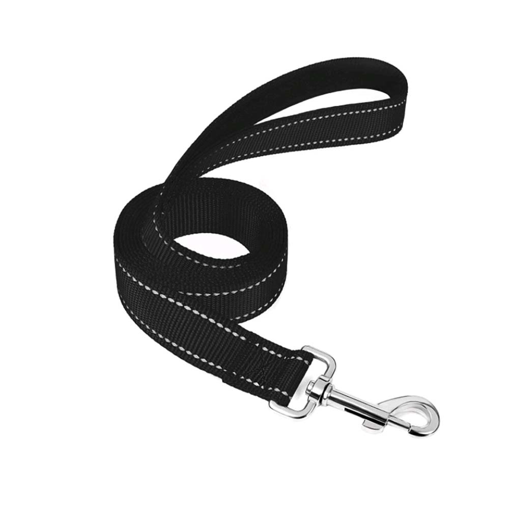 Smycz odblaskowa Colori Reflective Neoprene neonowy róż, nylonowa, rączka potszyta neoprenem,dla średniej wielkości psa, dużego psa, 120cm, czarna