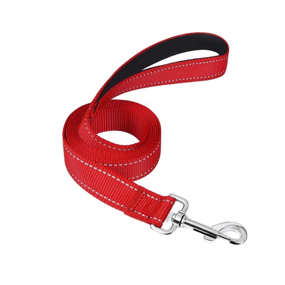 Smycz odblaskowa Colori Reflective Neoprene neonowy róż, nylonowa, rączka potszyta neoprenem,dla średniej wielkości psa, dużego psa, 120cm, czerwona