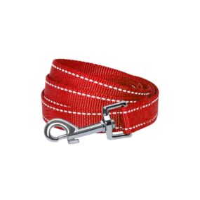 Czerwona smycz odblaskowa, smycz klasyczna z odblaskowymi przeszyciami, colori reflective, odblask, 150cm, 1,5cm, 2cm, 2,5cm
