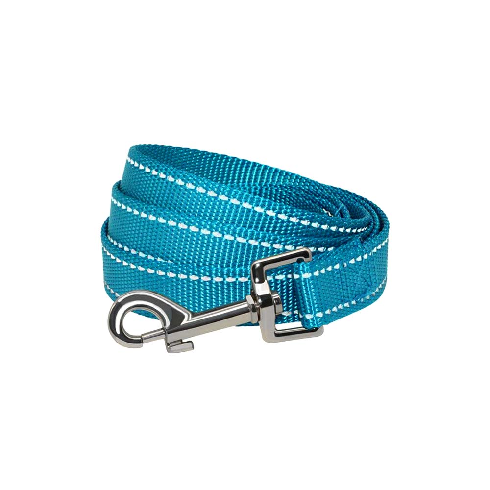 Niebieska smycz odblaskowa, smycz klasyczna z odblaskowymi przeszyciami, colori reflective, odblask, 150cm, błękitna