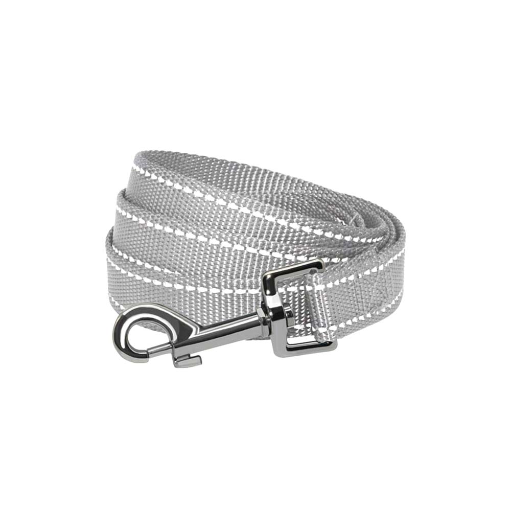 Smycz miejska odblaskowa, Szara smycz odblaskowa, smycz klasyczna z odblaskowymi przeszyciami, colori reflective, odblask, 150cm, szara