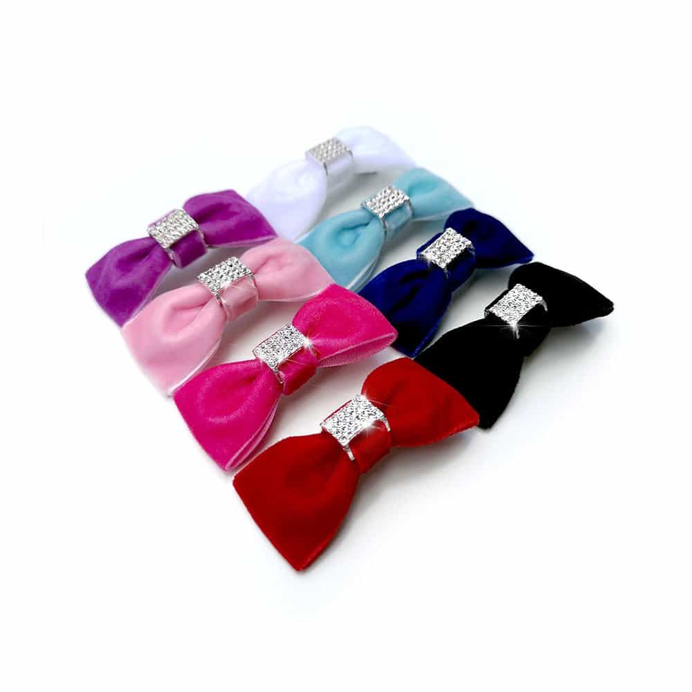 Aksamitna kokardka spinka 55 mm, welurowa spinka do włosów, błyszcząca spineczka dla psa, elegancka ozdoba do włosów, spinka York