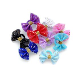 Kokardka tiulowa w złote gwiazdki 5 cm, na frotce, kokardka z tiulu dla psa, yorka, handmade, ręcznie szyta, z frotką, czerwona, chabrowa, różowa, fioletowa, niebieska, czarna, biała