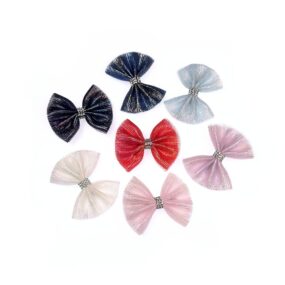 Kokardka tiulowa z cyrkoniami 5 cm, ozdoba na wystawę, spinka z tiulu, tęczowy połysk