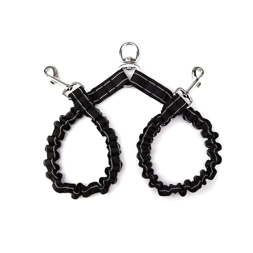 Dwójnik do smyczy z amortyzatorem i krętlikiem, odblaskowy, odblaskowe szwy, rozdzielacz do smyczy dla dużych psów