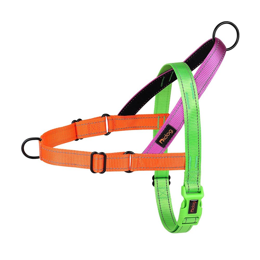 Szelki norweskie tęczowe zielono-fioletowy, szelki dla dużego psa, kolorowe, multikolor, odblaskowe, regulacja na obu paskach