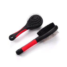 Dwustronna szczotka dla psa, Plastikowa szczotka dwustronna, szczotka z nylonowym włosiem i igłami z kulką, szczotka do kołtunów