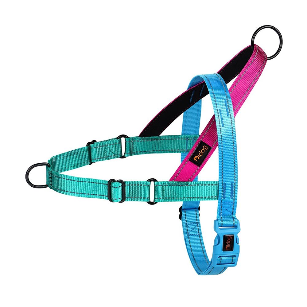 Tęczowe szelki norweskie niebiesko-różowy, szelki dla dużego psa, kolorowe, multikolor, odblaskowe