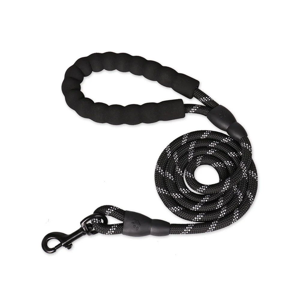 Odblaskowa smycz linowa dla psa 2m, 3m, 1,5m, czarny, klasyczna smycz spacerowa, długa smycz z liny, smycz szkoleniowa