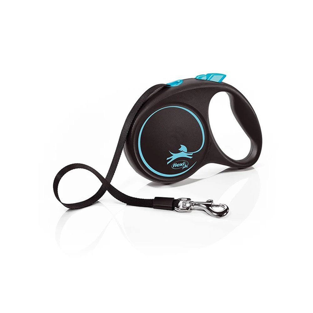 Smycz automatyczna Flexi Black Design, taśma 5m, taśmowa, na taśmie, rozmiar M, do 25 kg, kolor niebieski