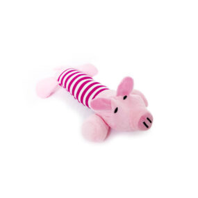 Pluszowa świnka zabawka dla małego psa, pluszak dla mini psa, podłużna maskotka dla pieska, w paski, różowa