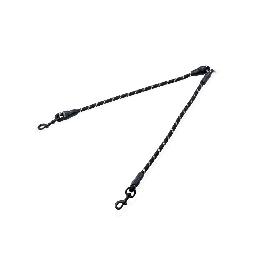 Rozdzielacz linowy do smyczy, czarny, odblaskowy, dwójnik dla psów, z linki wspinaczkowej, z liny, linowy, dla 2 psów
