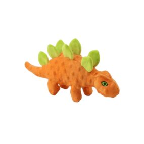 Stegozaur zabawka dla psa z piłką, pomarańczowa, dinozaur, interaktywny pluszak dla psa, szeleści, piszczy, wewnątrz twarda piłka z kolcami