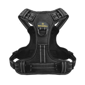 Szelki guard bezuciskowe dla psa, Szelki bezuciskowe guard dla psa Masbrill, odblaskowe szelki dla psa, nopull, z uchwytem, z zapięciem z przodu, regulacja na wszystkich paskach, czarne