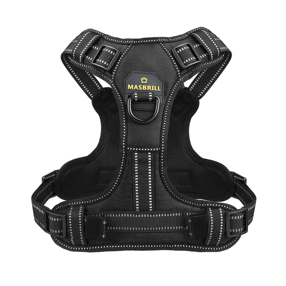 Szelki guard bezuciskowe dla psa, Szelki bezuciskowe guard dla psa Masbrill, odblaskowe szelki dla psa, nopull, z uchwytem, z zapięciem z przodu, regulacja na wszystkich paskach, czarne