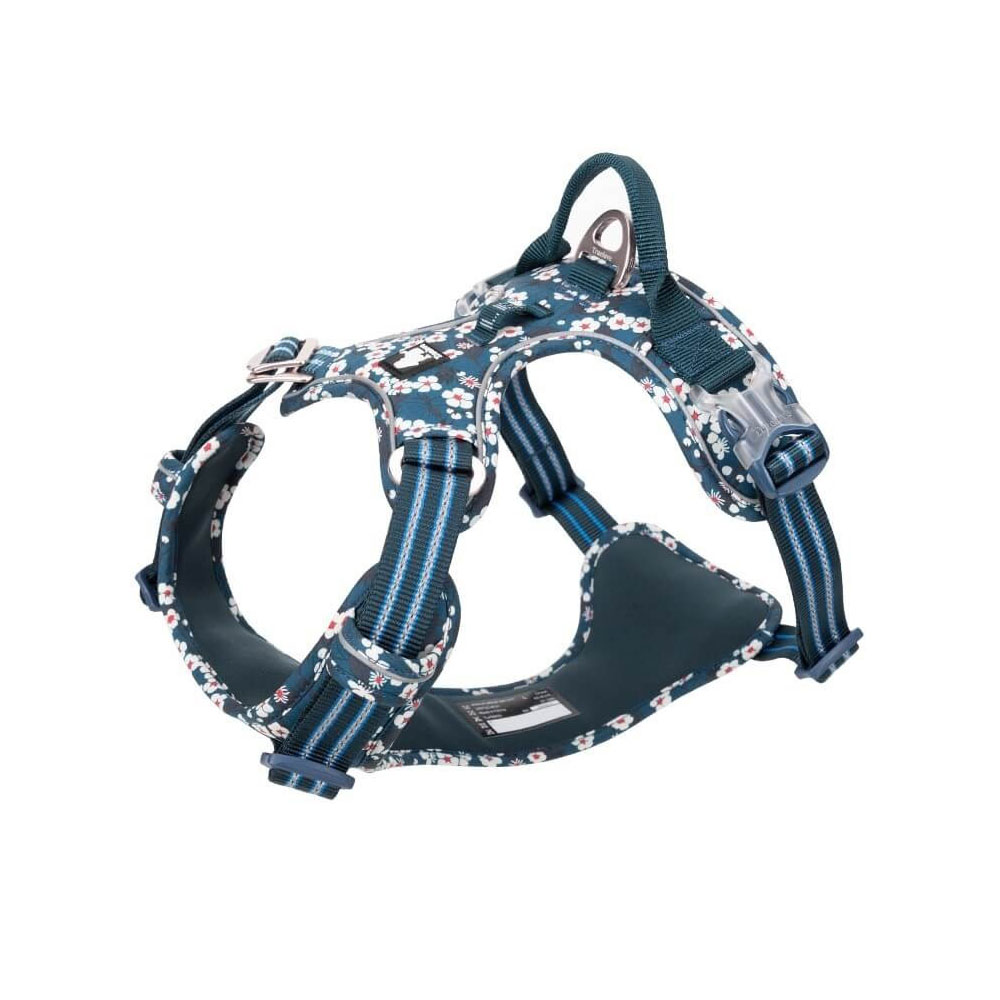 Szelki dla psa Truelove Blossom typu guard, Truelove, Saxony Blue, no pull, floral, easy walk, szelki w kwiaty, granatowy, 3M Scotchlite, odblaskowe