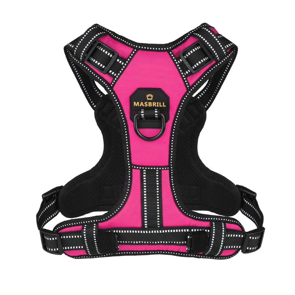 Szelki typu guard dla psa bezuciskowe Masbrill, różowy, odblaskowe szelki dla psa, nopull, oddychające, z uchwytem na grzbiecie, z zapięciem z przodu, regulacja na wszystkich paskach