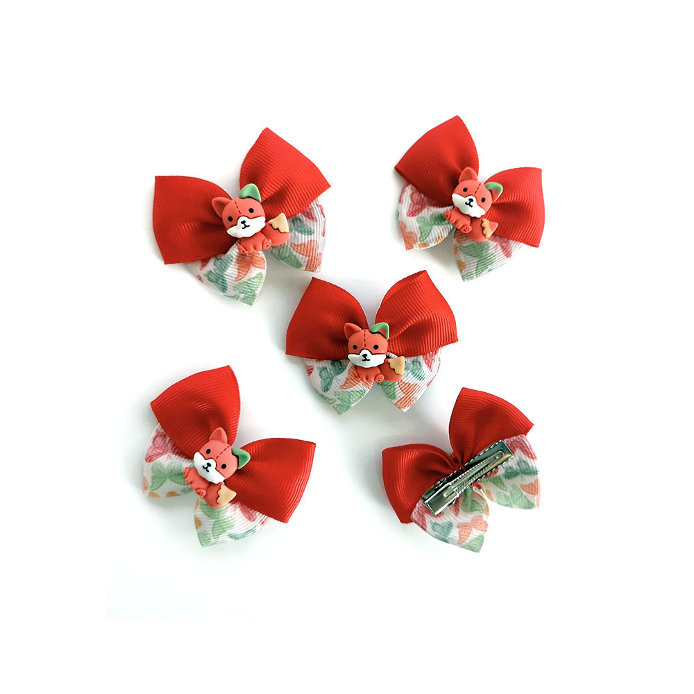 Kokardka dla psa Lisek marzyciel 5 cm, duża kokardka dla pudelka, yorka, spinka z kokardą, lis, liście, handmade