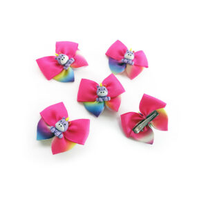 Kokardka dla psa Tęczowy jednorożec 5cm, duża kokardka dla yorka z jednorożcem, tęczowa, multikolor, spinka dla maltańczyka