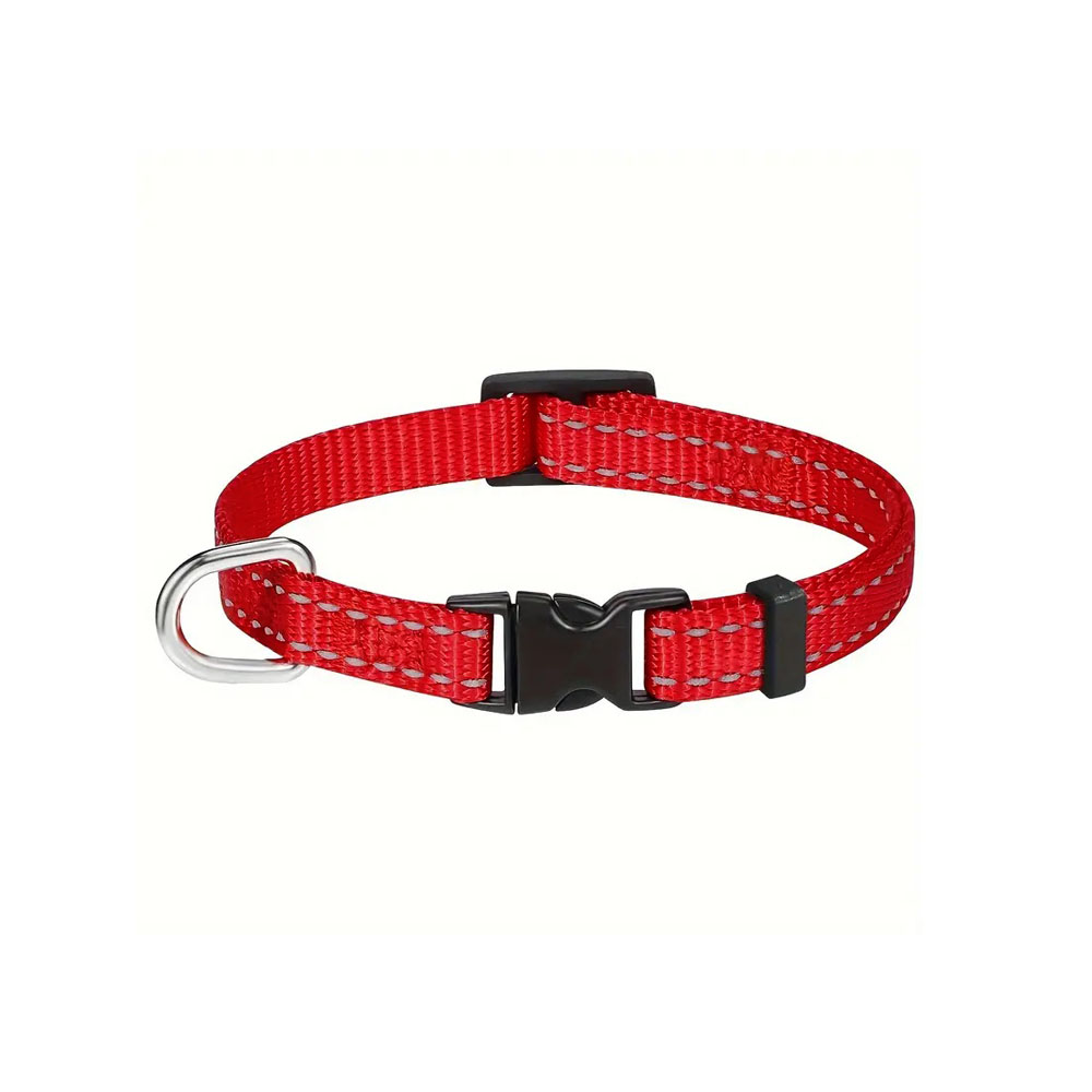 Obroża taśmowa odblaskowa XXXS, czerwony, 1 cm szerokości, wąska obroża z bezstopniową regulacją, dla mikro psa, kota, królika, fretki, pieska miniaturki