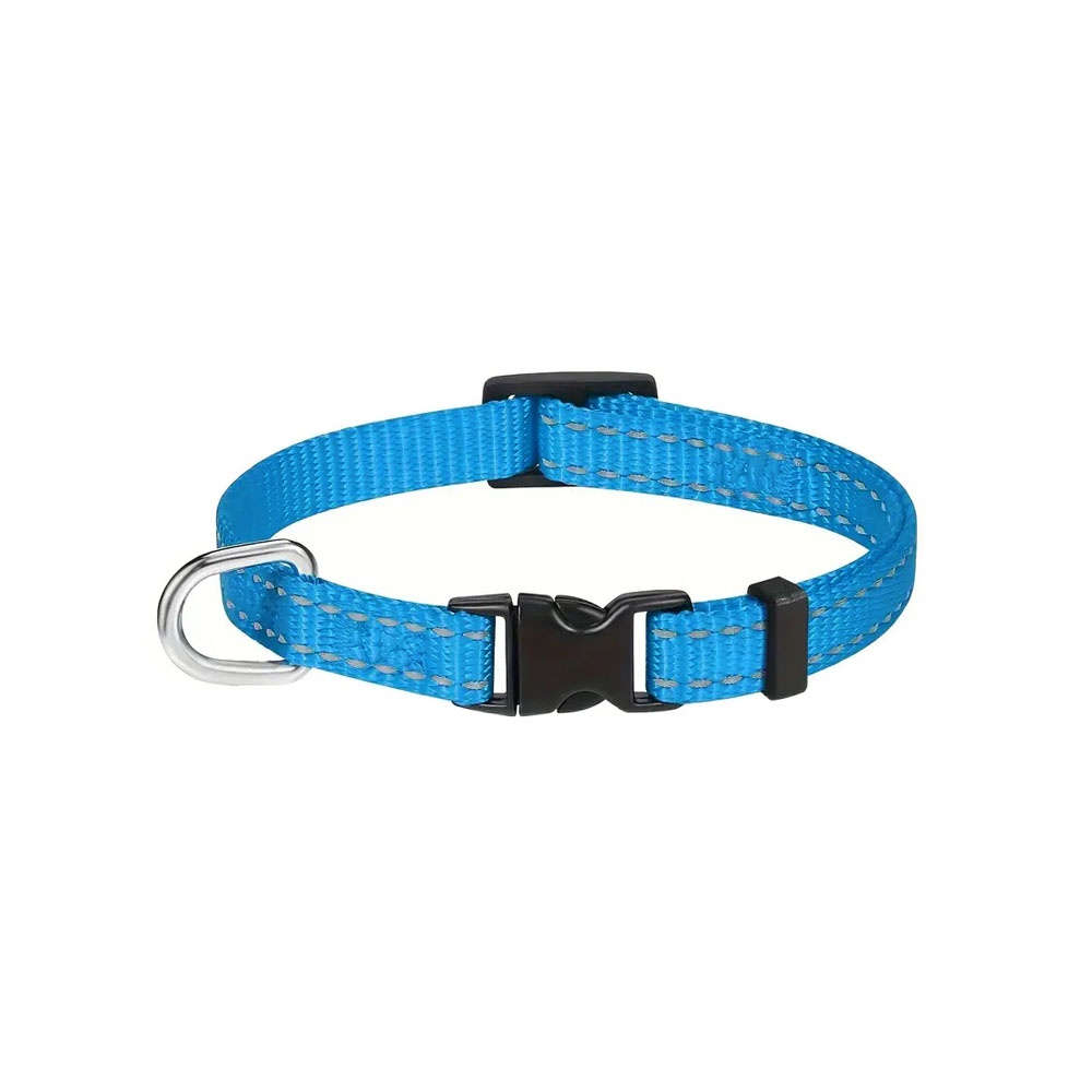 Taśmowa obroża dla psa odblaskowa, błękitna, niebieski, 1 cm szeroka, wąska obroża z bezstopniową regulacją, dla mikro psa, kota, kotka, pieska toy