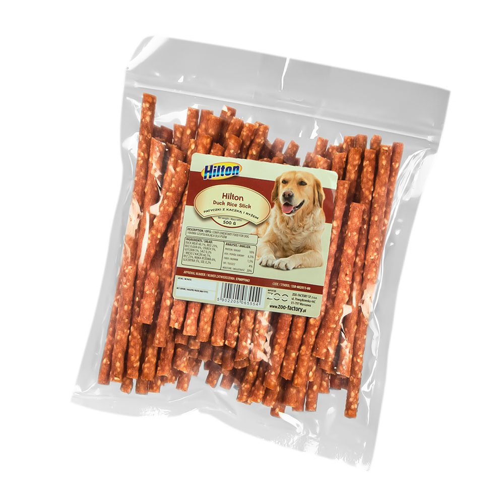 Hilton patyczki z kaczką i ryżem, przysmak dla psa 500 g, naturalny gryzak dla psa, karma uzupełniająca, smaczki, gryzaki, mięso z kaczki, duck meat, rice