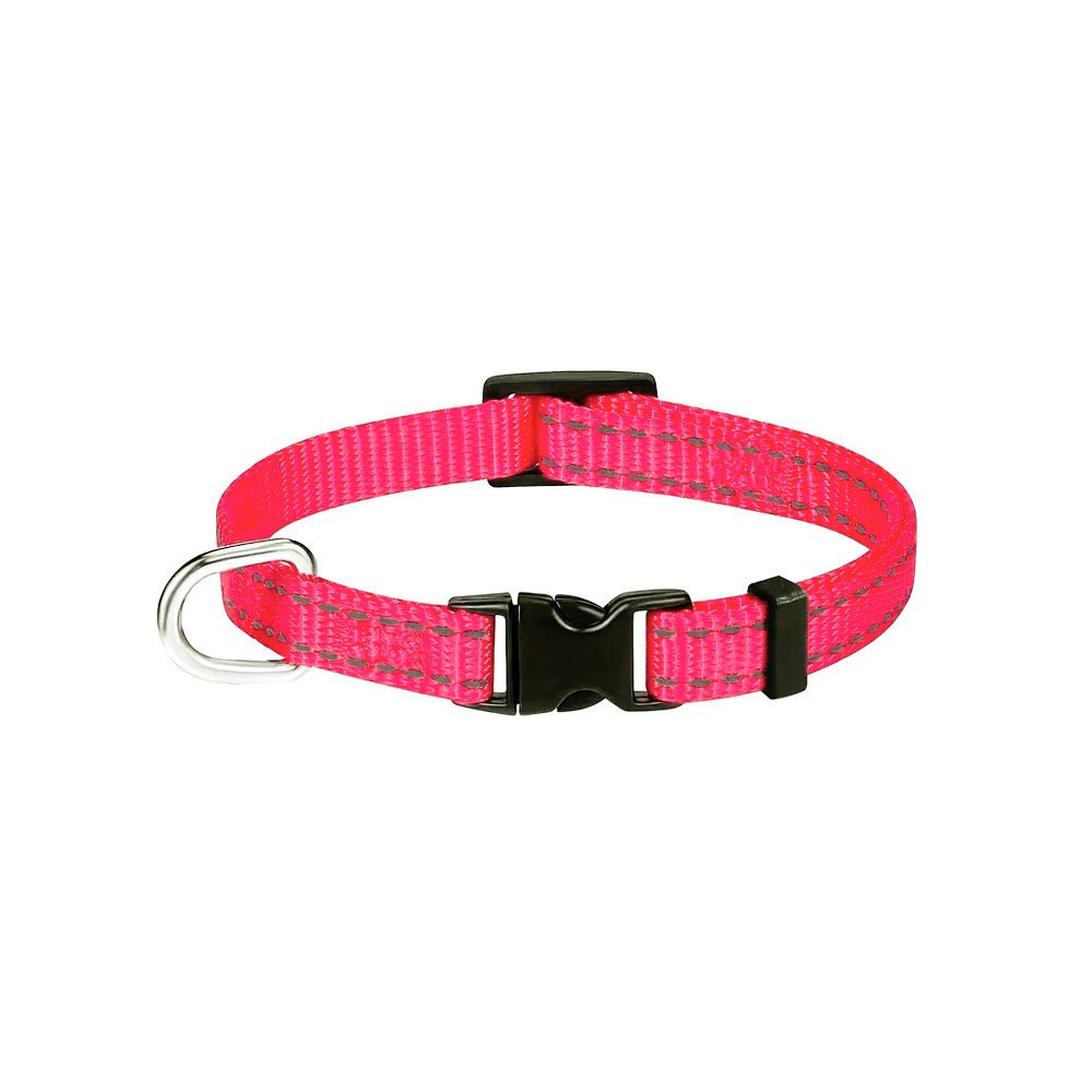 Odblaskowa obroża taśmowa XXXS, dla psa, neonowy różowy, 1 cm szerokości, wąska obroża z bezstopniową regulacją, dla mikro psa, kota, szczeniaka, pieska miniaturki