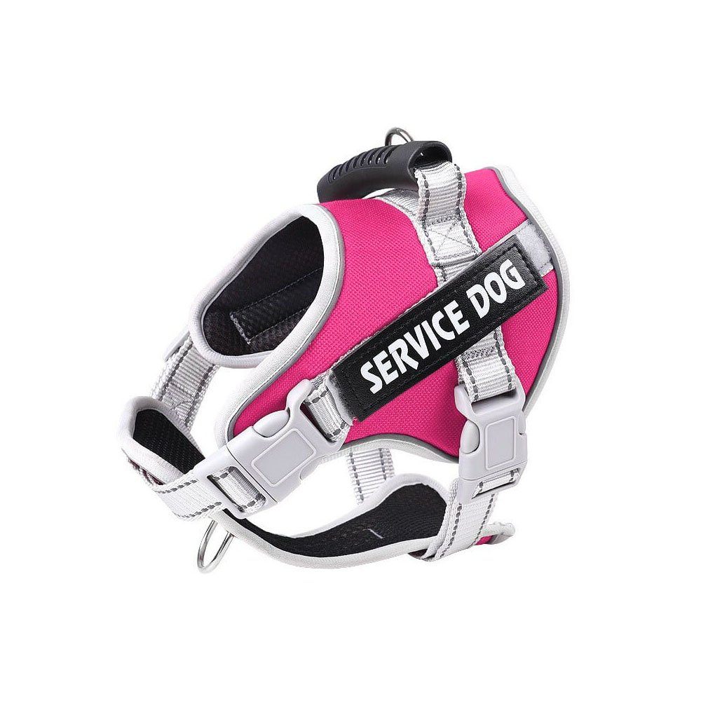 Szelki dla psa z gumowym uchwytem fuksja, intensywny, ciemny róż, service dog, z możliwością personalizacji, odblaskowe, z dwoma zaczepami do smyczy