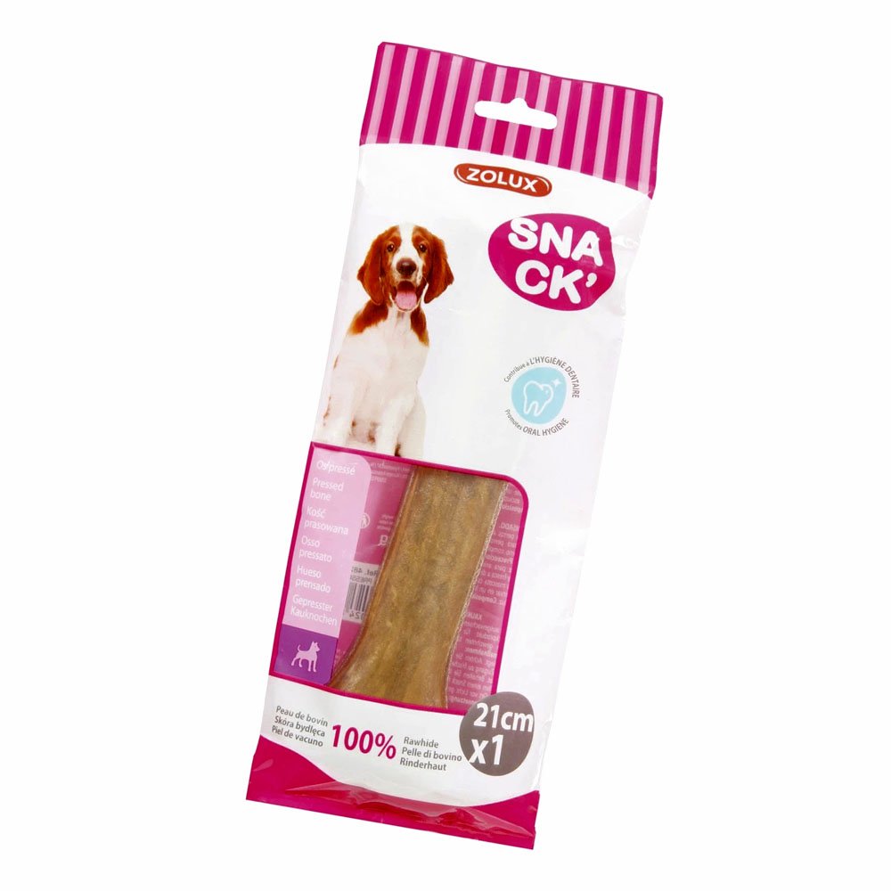 ZOLUX Kość prasowana 21 cm, naturalna przekąska dla psa, duża kość prasowana ze skóry bydlęcej