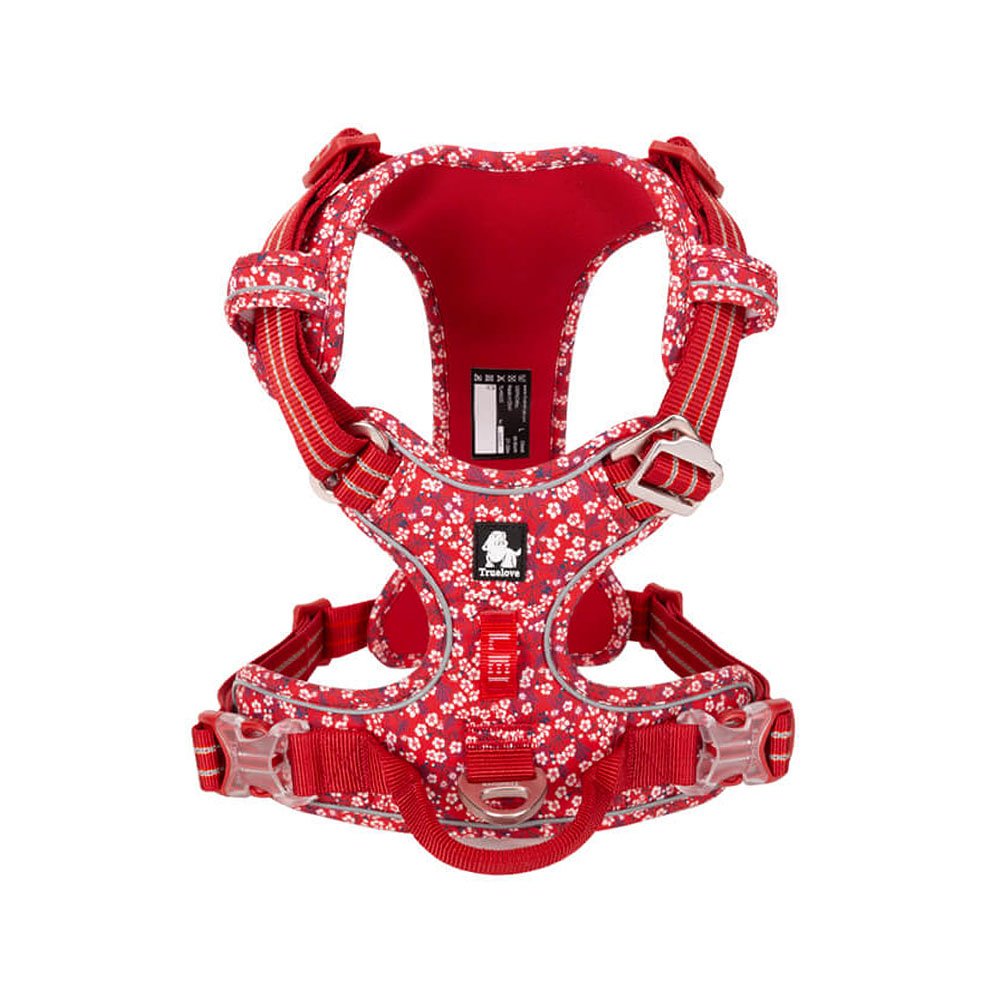 Szelki dla psa Truelove blossom poppy red, czerwone w białe kwiatki, bezuciskowe, Front line premium