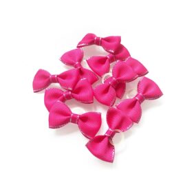 Zestaw kokardek dla koni srebrny brzeg 10 szt, neonowy róż, dla psa, pieska, konia, szczenięcia, ostry róż, intensywny różowy