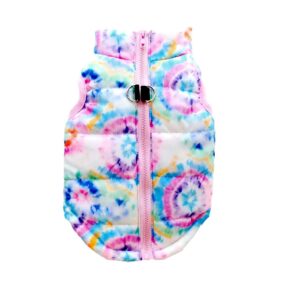 Kolorowa kurtka dla psa tie dye, wielokolorowa kamizelka dla kota, na suwak, zapięcie do smyczy, ubranie dla małych psów