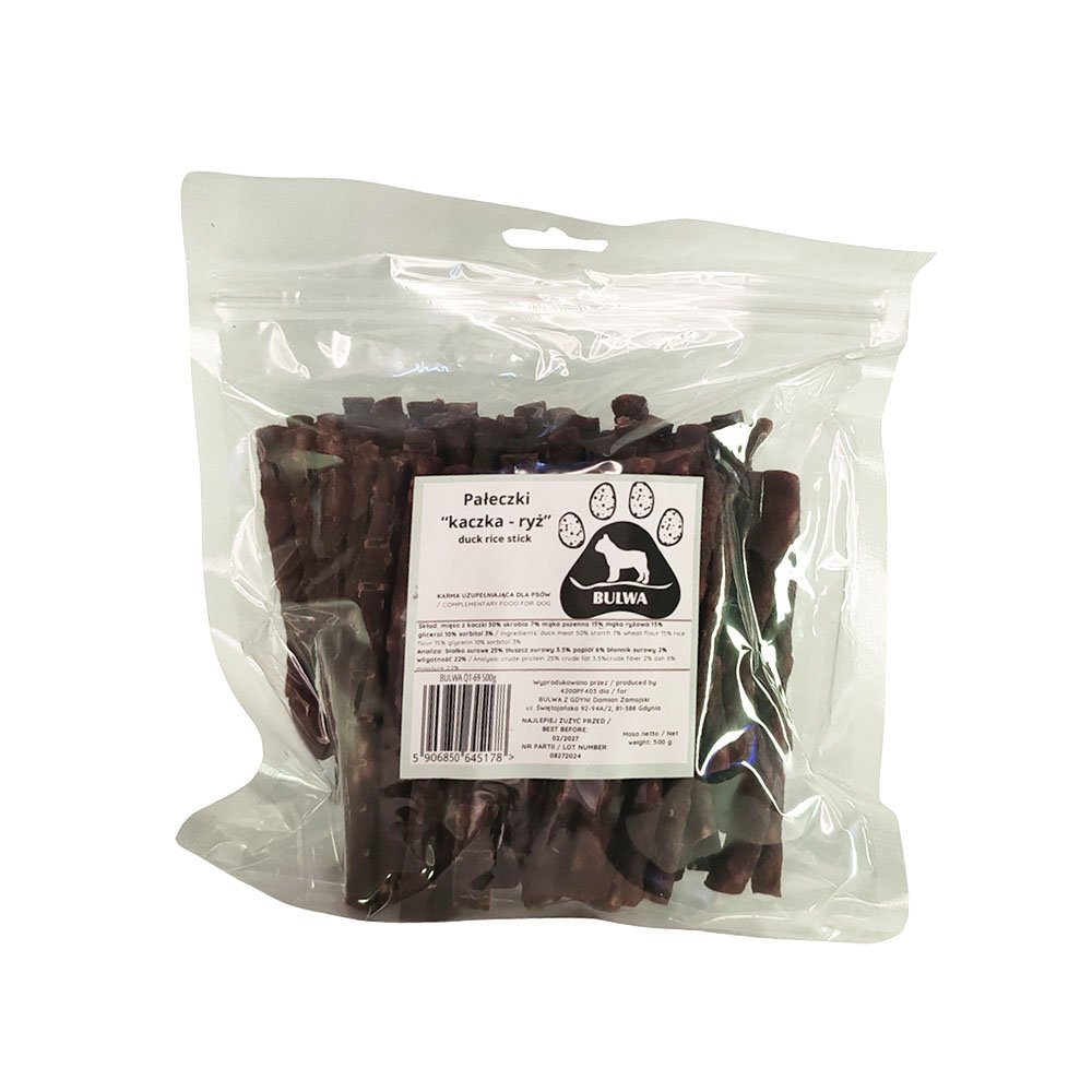 Bulwa pałeczki kaczka i ryż, smakołyk dla psa 500g, duże opakowanie, smaczki, BULWA Q1-69