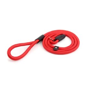 Zaciskowa behawioralna smycz dla psa, linowa, szyta, nylonowa, samozaciskowa, smycz treningowa, dla małego psa, 130cm, z dławikiem, czerwona, dla średniego psa, ringówka, smyczka, do ćwiczeń, przygotowań przed wystawą