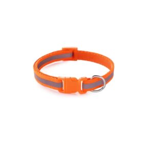 Odblaskowa obroża dla psa XXS, pomarańczowy, obroża z odblaskowym paskiem dla małego psa, tania obroża odblaskowa, pomarańczowa obroża parciana