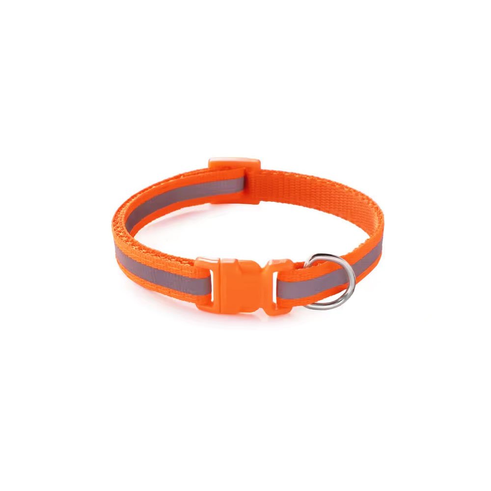 Odblaskowa obroża dla psa XXS, pomarańczowy, obroża z odblaskowym paskiem dla małego psa, tania obroża odblaskowa, pomarańczowa obroża parciana