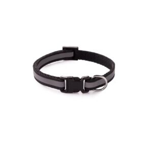 Obroża odblaskowa dla psa XXS, czarny, obroża z odblaskowym paskiem dla małego psa, tania obroża odblaskowa, czarna obroża parciana