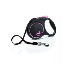 Flexi smycz automatyczna dla psa Black Design, taśma 5m, różowy, taśmowa, na taśmie, rozmiar S, do 15 kg, kolor różowy